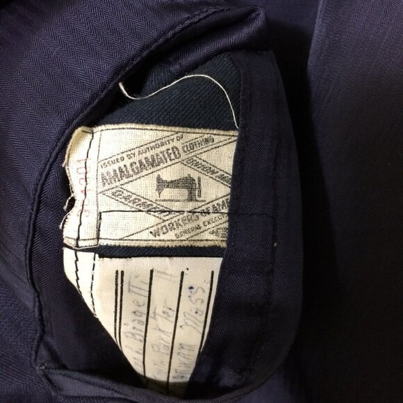 Vintage 70s Mens Blazer Stuart Gray Navy Union Tag 3 Button 42S Sport Coat - Picture 4 of 8